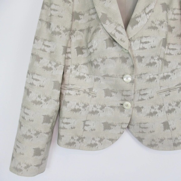 ARMANI COLLEZIONI Textured Jacquard Button Front Blazer Eggshell & Taupe Size 10 - Picture 3 of 11